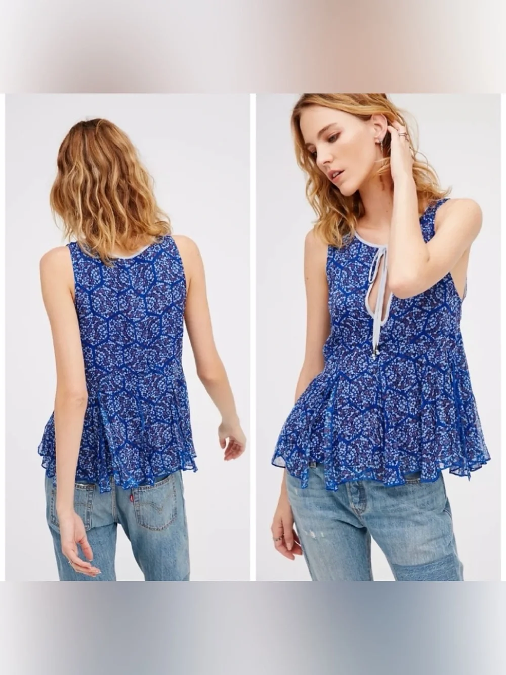 Free people peplum flowy tank top shirt sz S